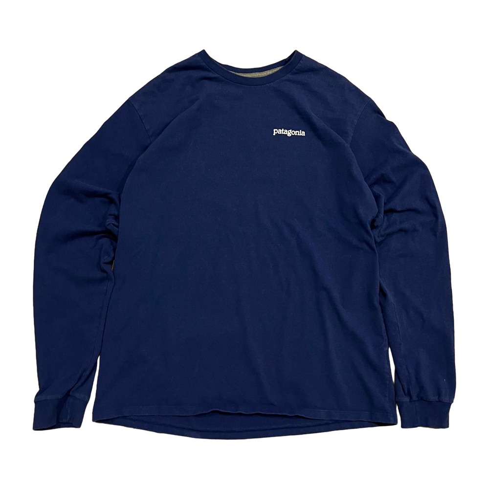 Patagonia Long Sleeve Logo Tee Shirt Navy Blue Size Small Men's